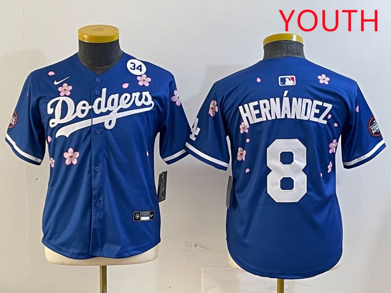 Youth Los Angeles Dodgers #8 Hernandez Blue Sakura Edition 2025 Nike MLB Jersey style 6